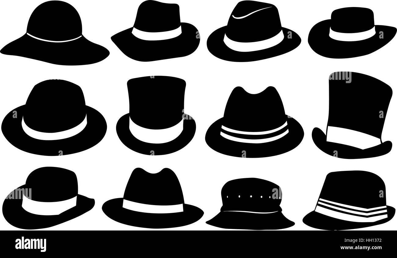 set of different hats isolated Stock Vector