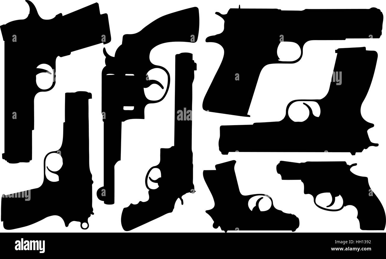 set of different pistols isolated Stock Vector