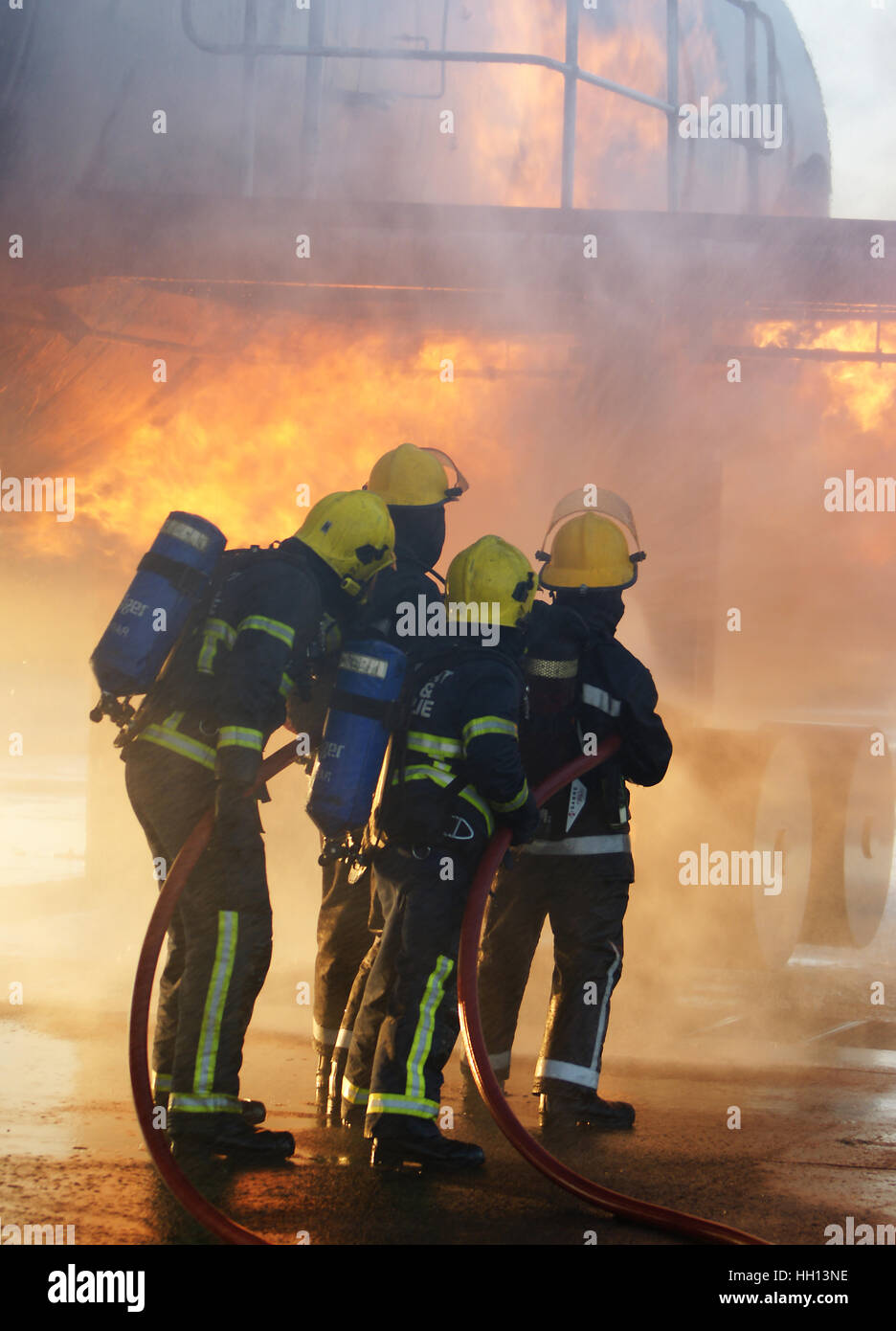 fire fighters,  fire ball explosion Stock Photo