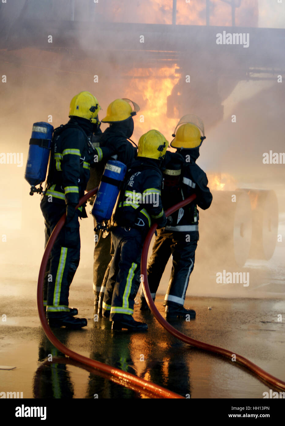 fire fighters,  fire ball explosion Stock Photo