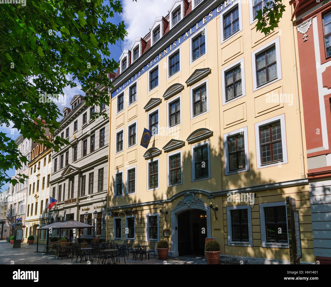 Dresden street Hauptstraße with Museum of the German Early Romanesque