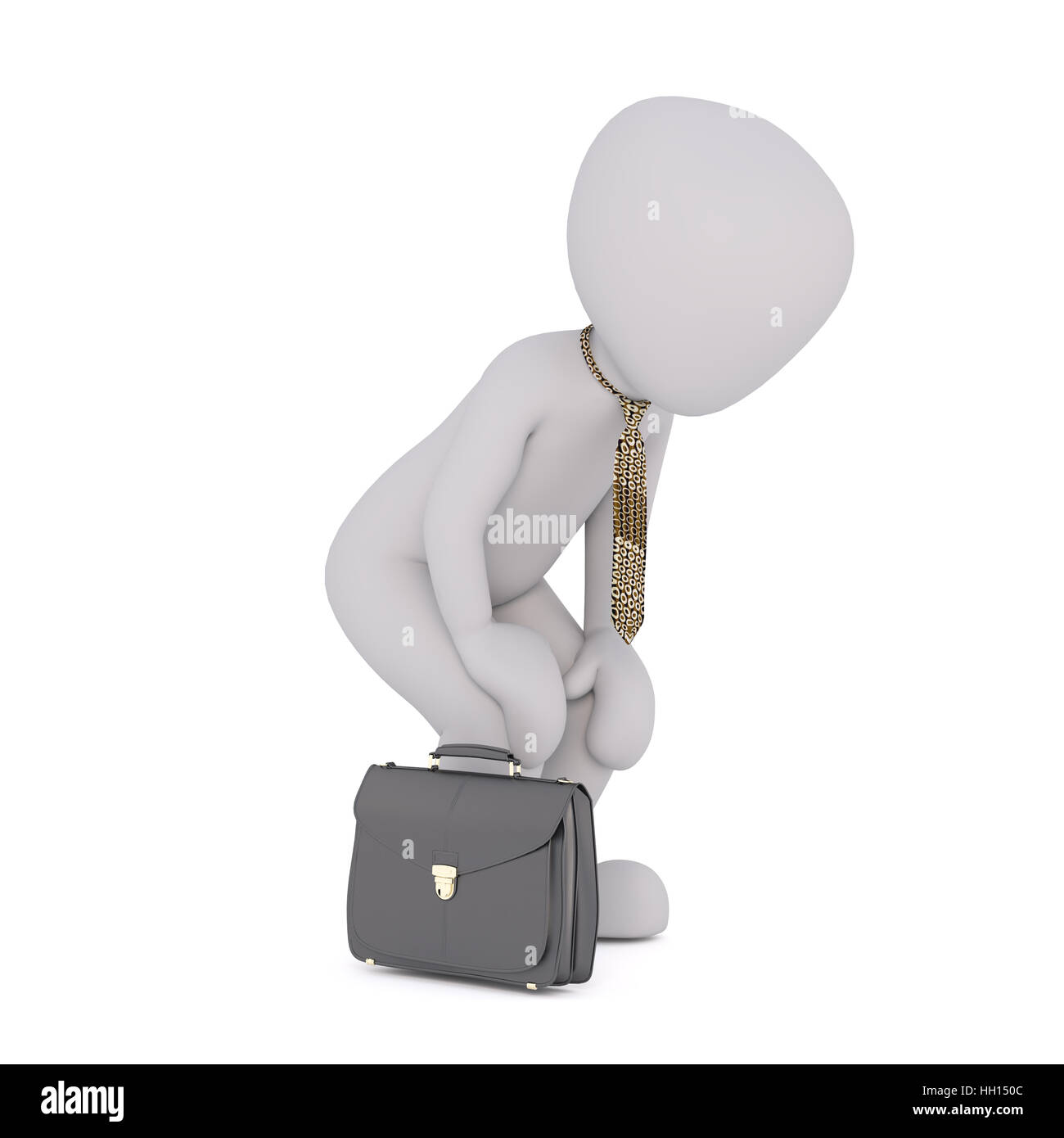 Tired business toon with briefcase leaning forward with hands on knees Stock Photo