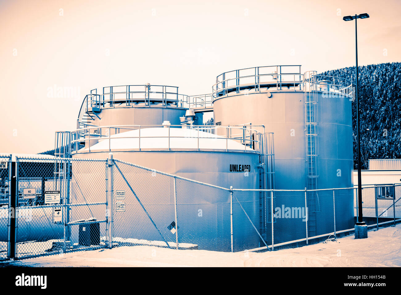 Fuel Storage tanks near Sitka, Alaska, USA. Stock Photo