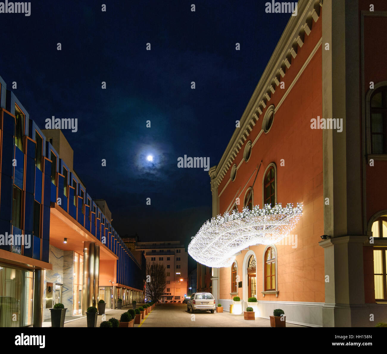 Wien, Vienna: Hotel 'The Imperial Riding School', a former riding academy from 1850, with full moon, 03., Wien, Austria Stock Photo