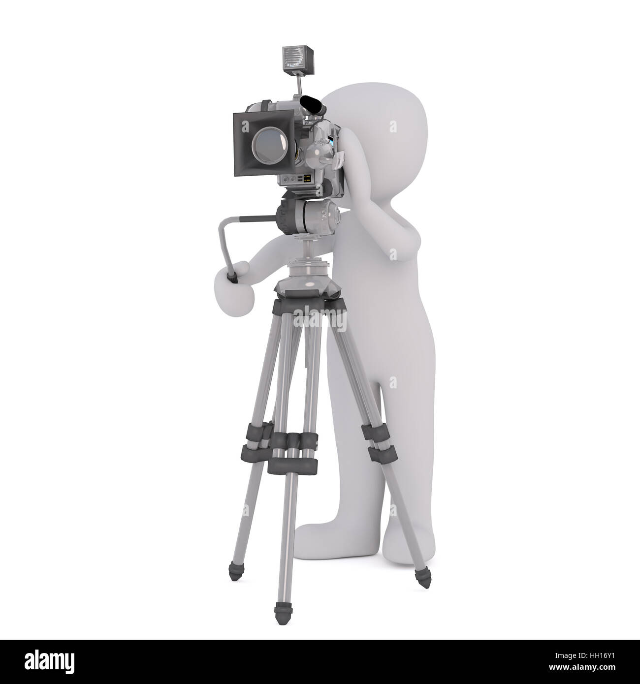 3d toon photographer taking picture with camera and tripod, white background Stock Photo