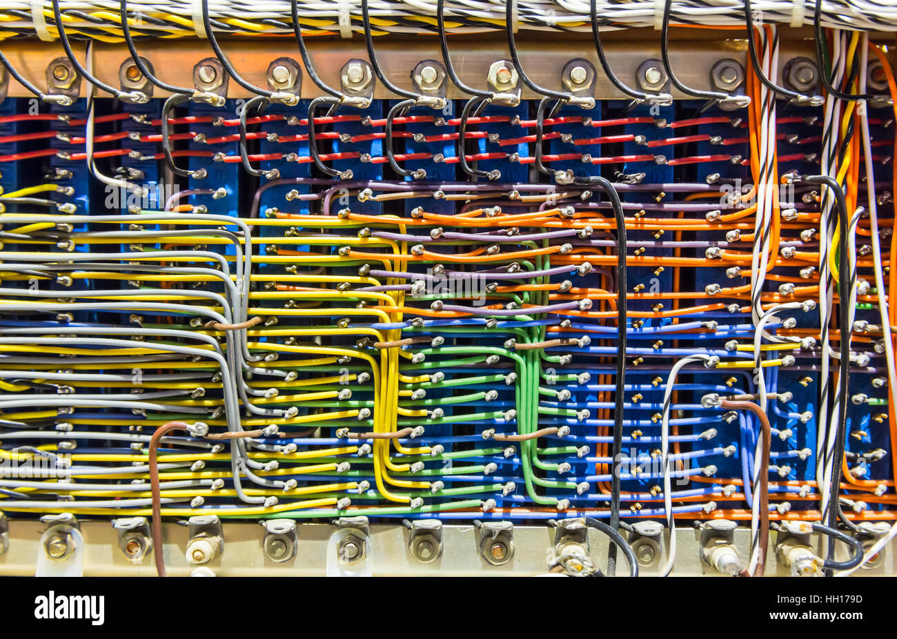 Colorful wires in analog electronic box Stock Photo