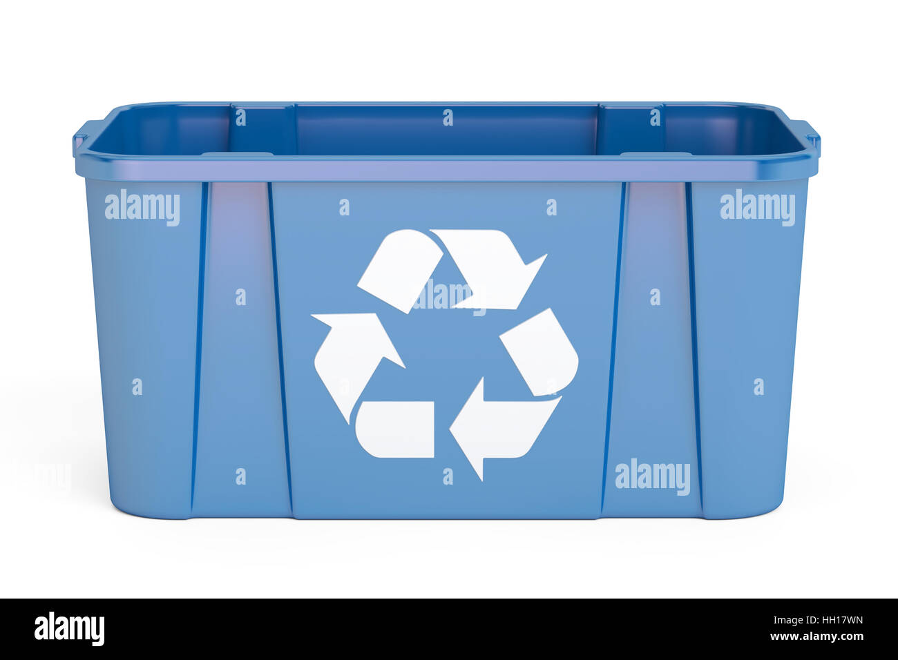 Blue recycling bin, 3D rendering isolated on white background Stock Photo