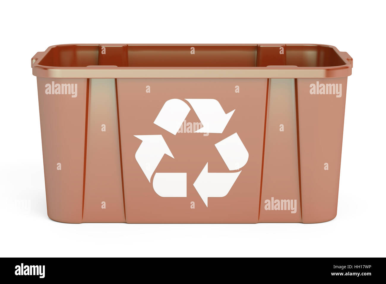Brown recycling bin, 3D rendering isolated on white background Stock