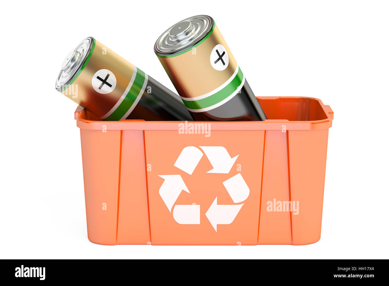 recycling bin with batteries, 3D rendering isolated on white background