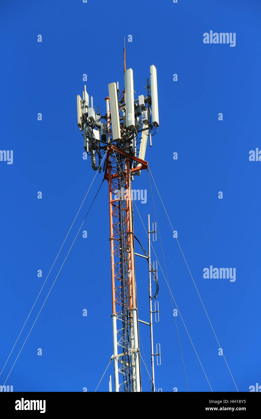 4G Cell site, radio tower or mobile phone base station Stock
