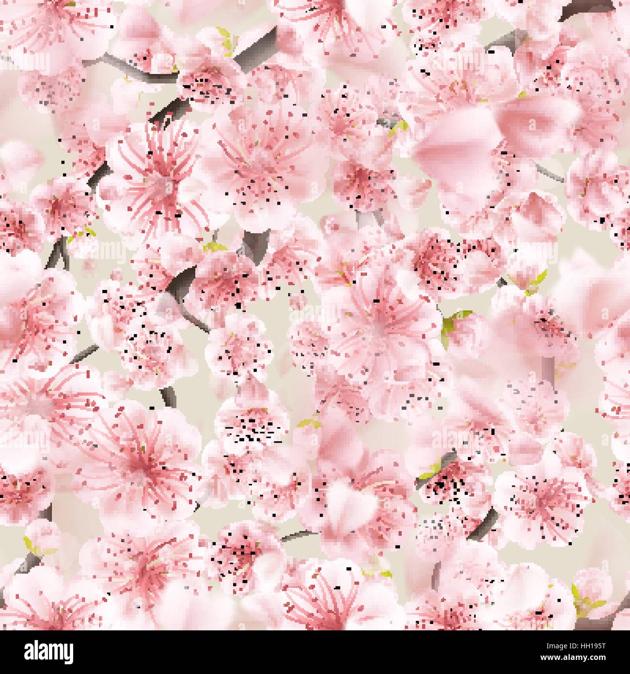 Seamless pink Sakura flowering cherry. EPS 10 Stock Vector