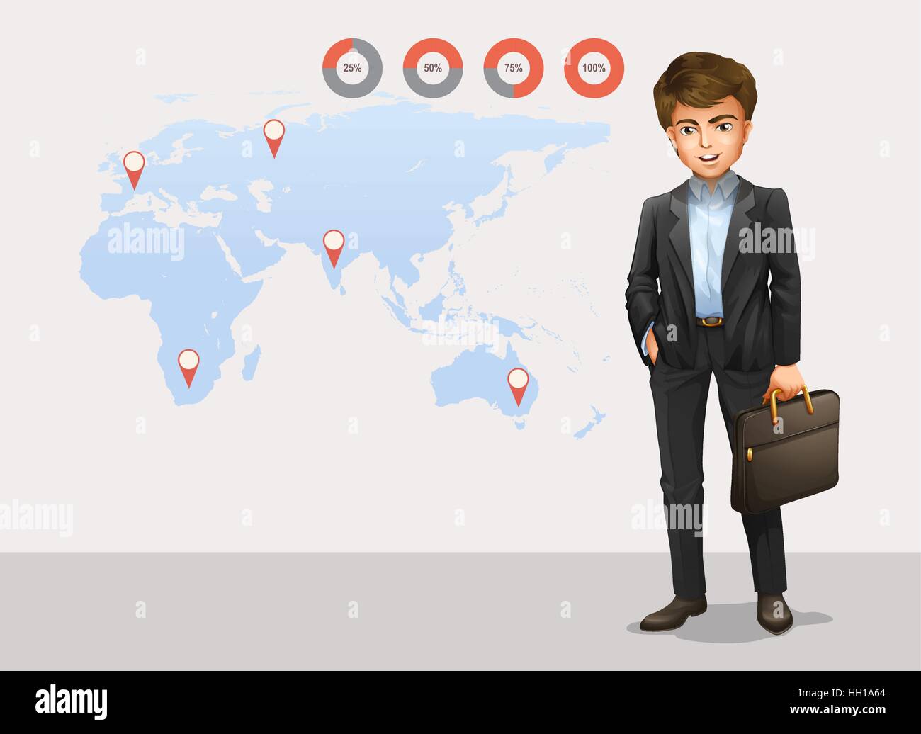Infographic with world map and businessman illustration Stock Vector ...