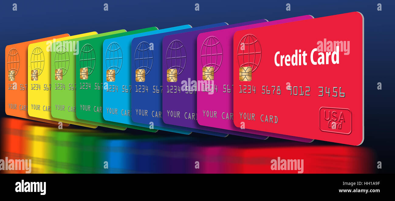 Credit cards in a spectrum of rainbow colors Stock Photo - Alamy