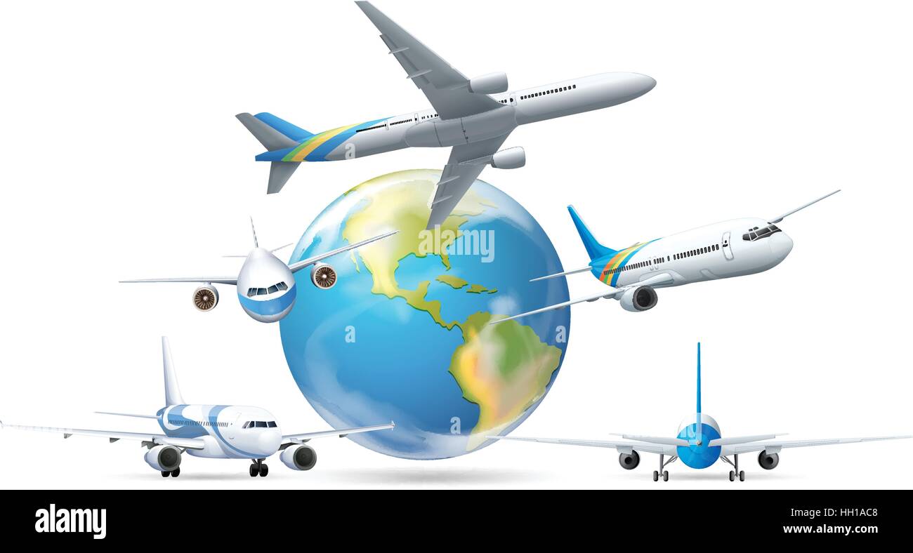 Airplanes flying around the earth illustration Stock Vector Image & Art ...