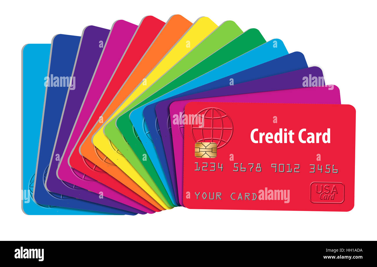credit-cards-in-a-spectrum-of-rainbow-colors-stock-photo-alamy