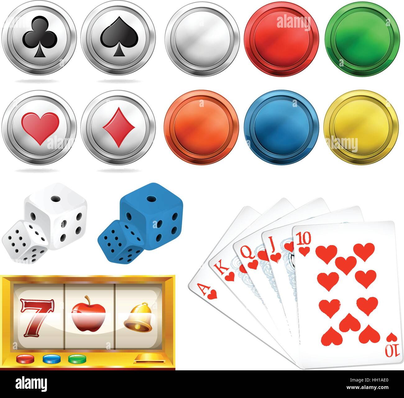 Casino set with tokens and cards illustration Stock Vector