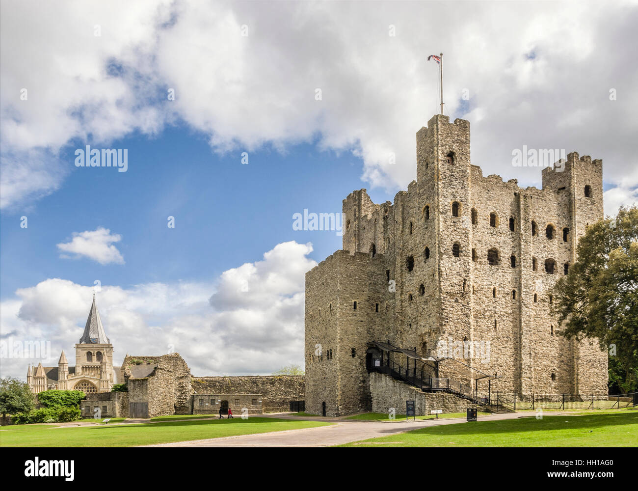 Rochester Castle on the east bank of River Medway, Rochester, Kent Stock Photo