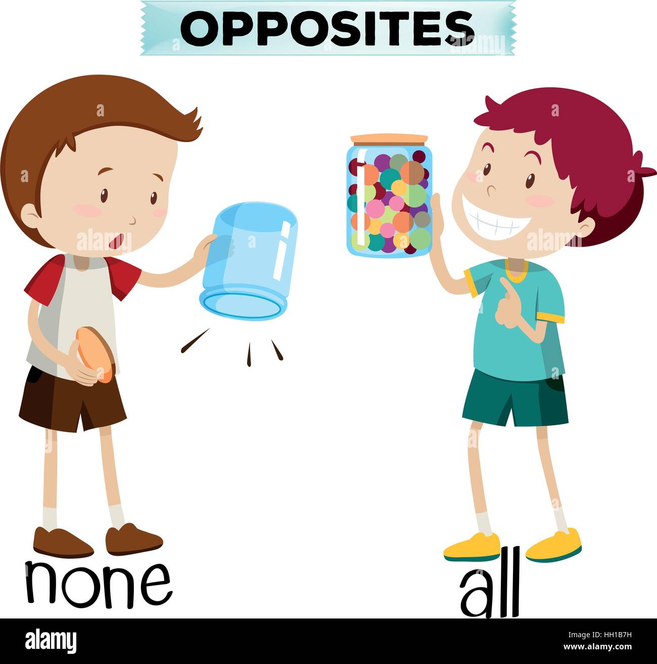 Opposite words for none and all illustration Stock Vector Art