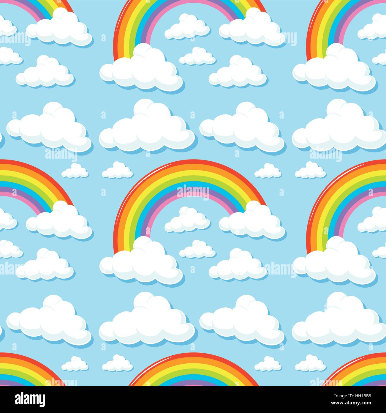 Seamless background with clouds and rainbows illustration Stock Vector ...