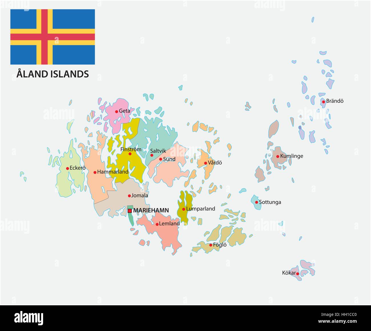 Aland islands administrative and political vector map with Flag Stock Vector