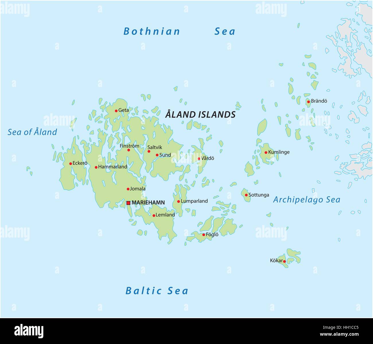 Vector map of the Finnish island group Aland Stock Vector