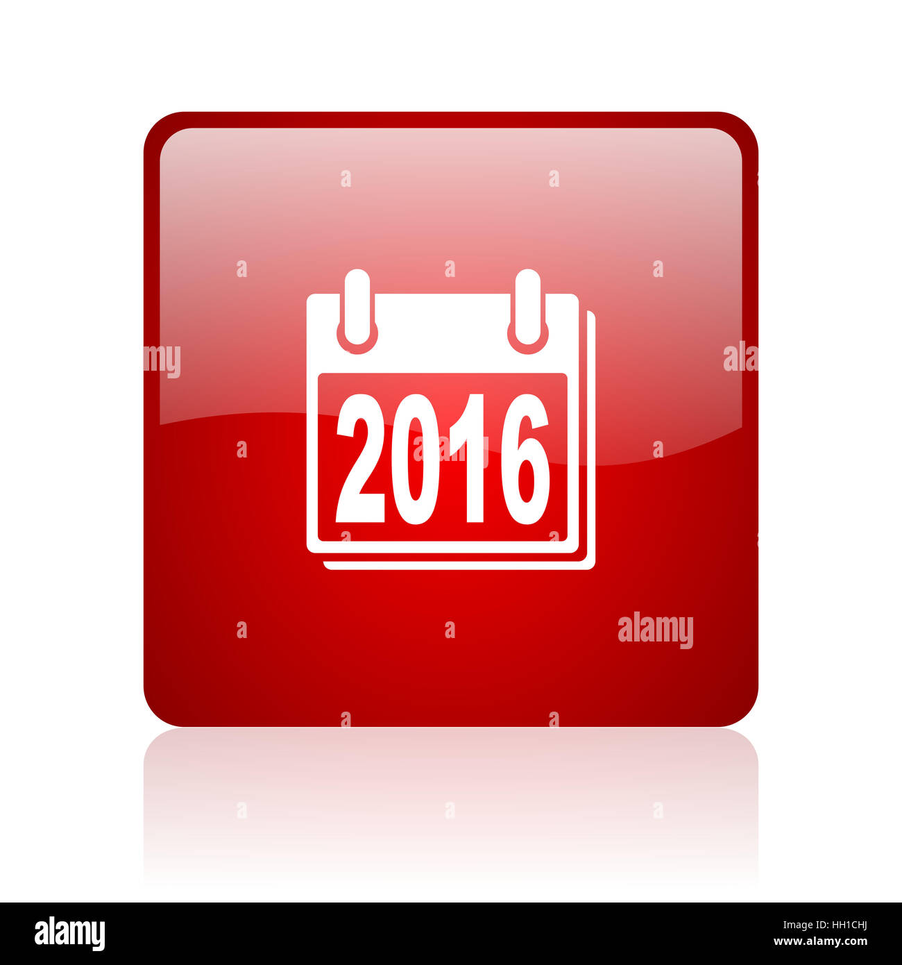 new year 2016 red square web glossy icon Stock Photo - Alamy