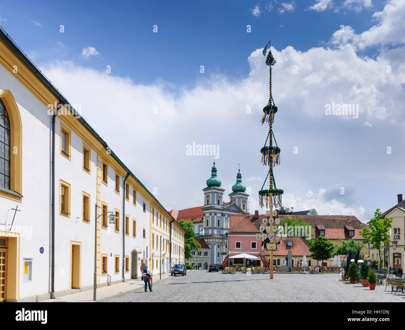 Waldsassen: Protestant peace church (on the left) and monastery basilica of the Cistercian's cloister, Oberpfalz, Upper Palatinate, Bayern, Bavaria, G Stock Photo