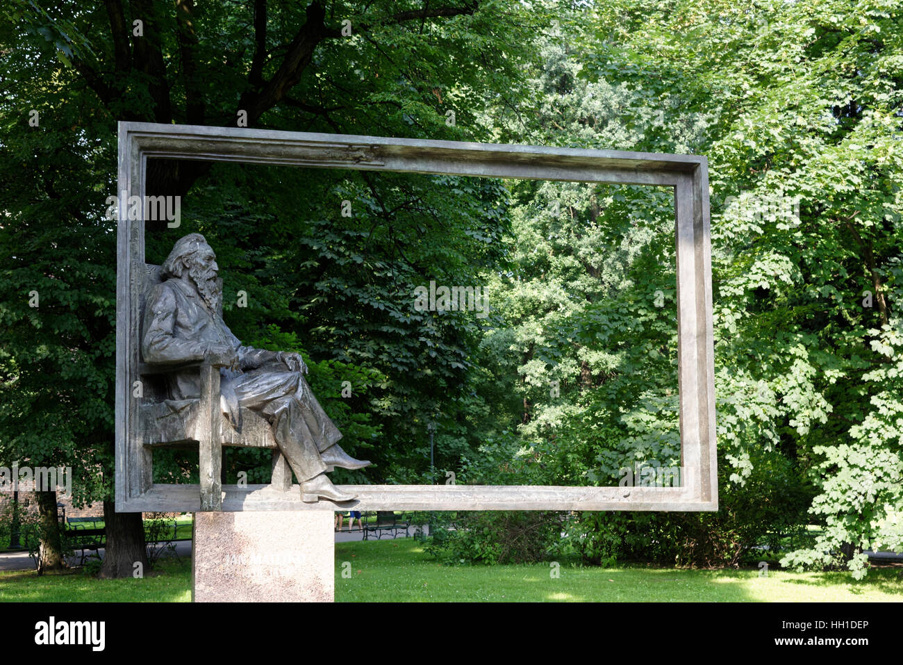 Planty Park, Jan Matejko Monument, Polish painter, historic center, Stare Miasto, Kraków, Poland Stock Photo