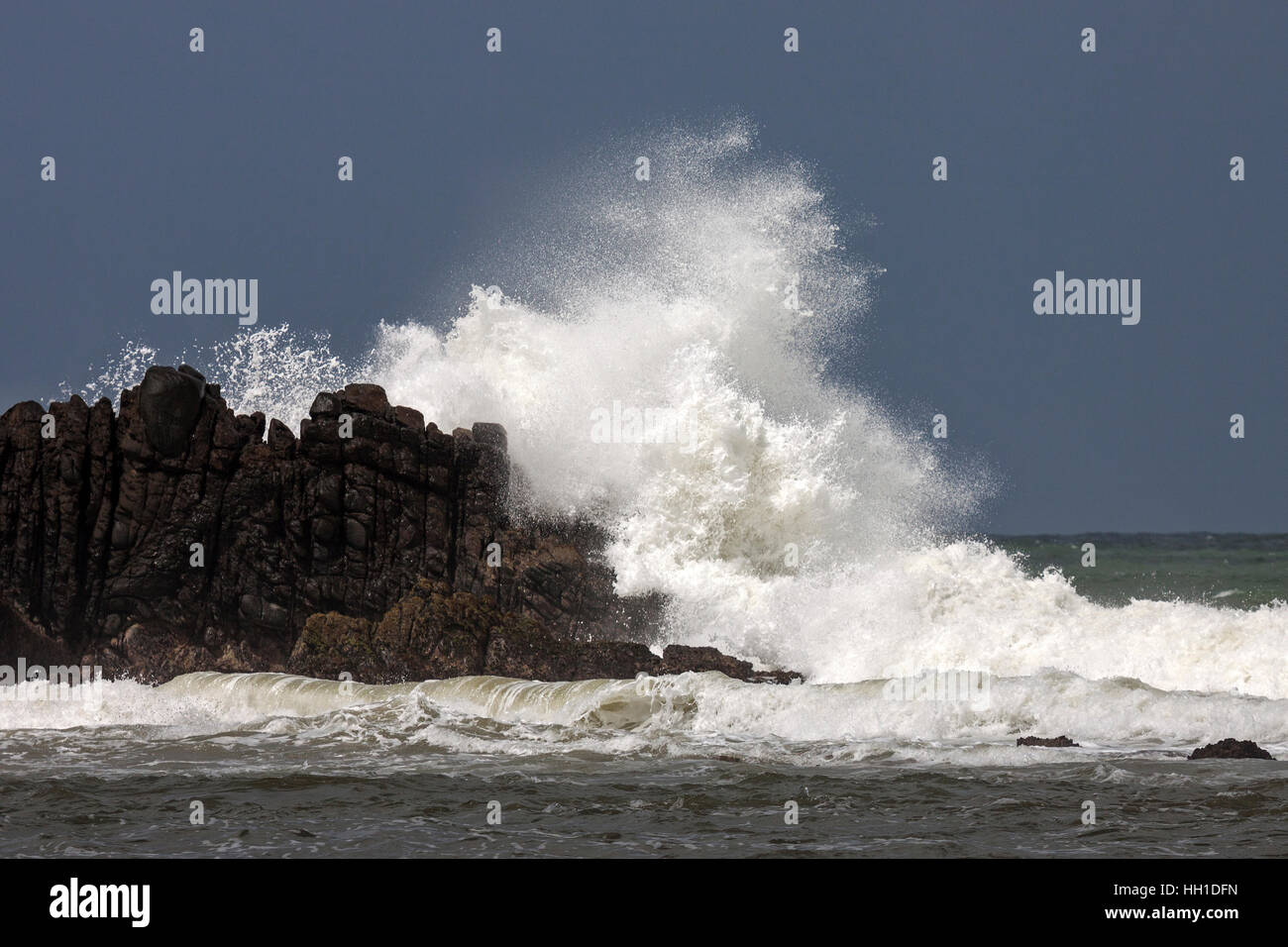 Surf on rocks, spray, Beruwela, Western Province, Sri Lanka Stock Photo
