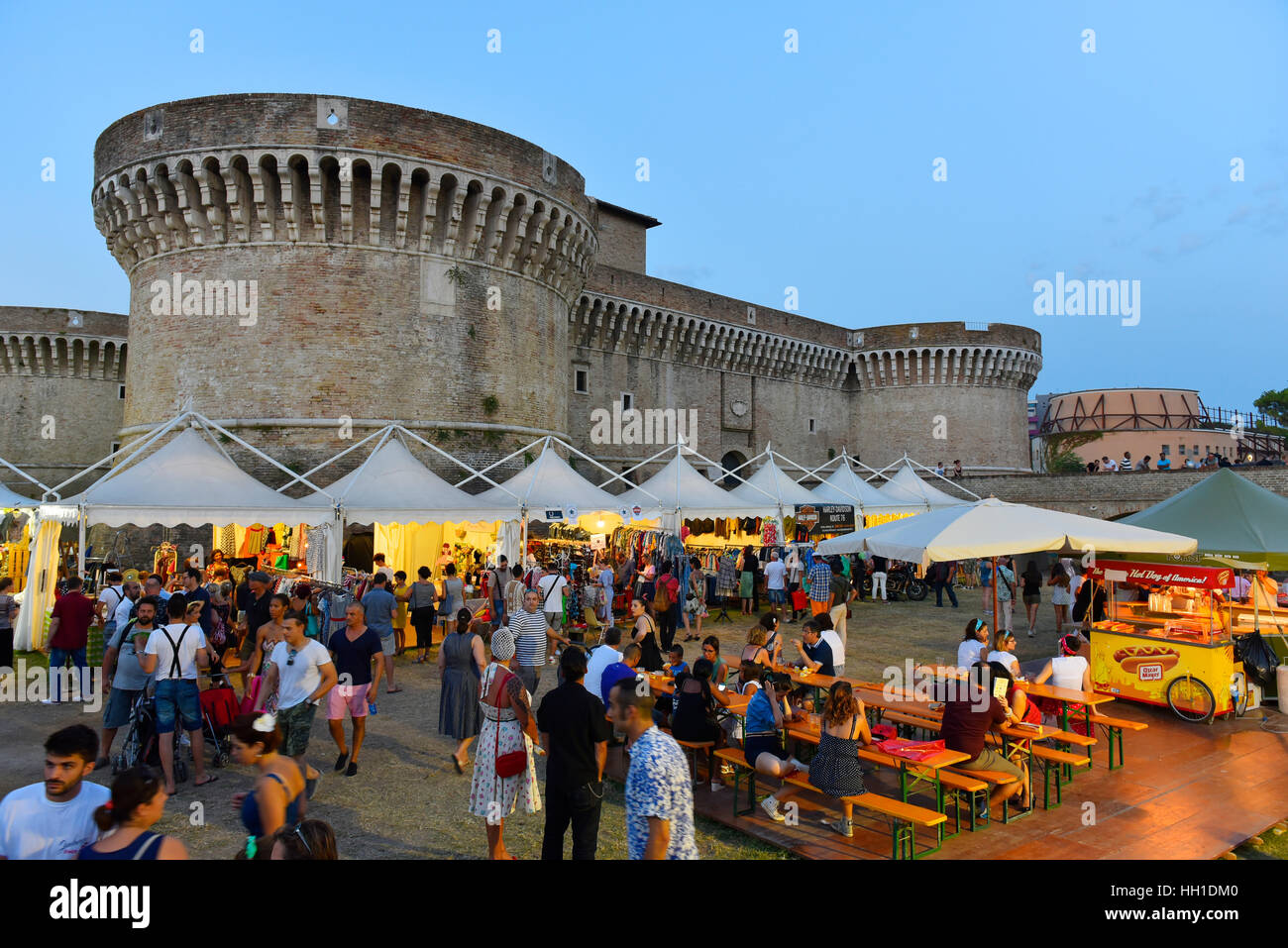 Visitors, Summer Jamboree, Rock'n'Roll Festival, Rocca Roveresca Castle, Senigallia, Province of Ancona, Marche, Italy Stock Photo