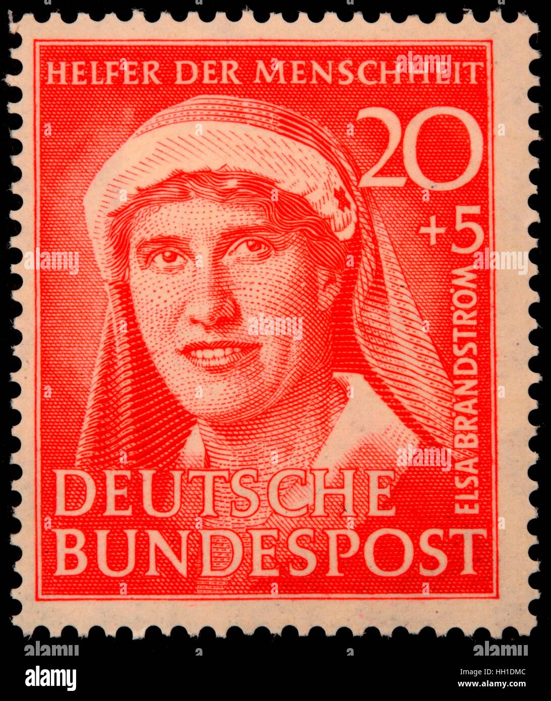 German stamp, FRG, 1951, Portrait of Elsa Brändström, Swedish nurse and philanthropist Stock Photo