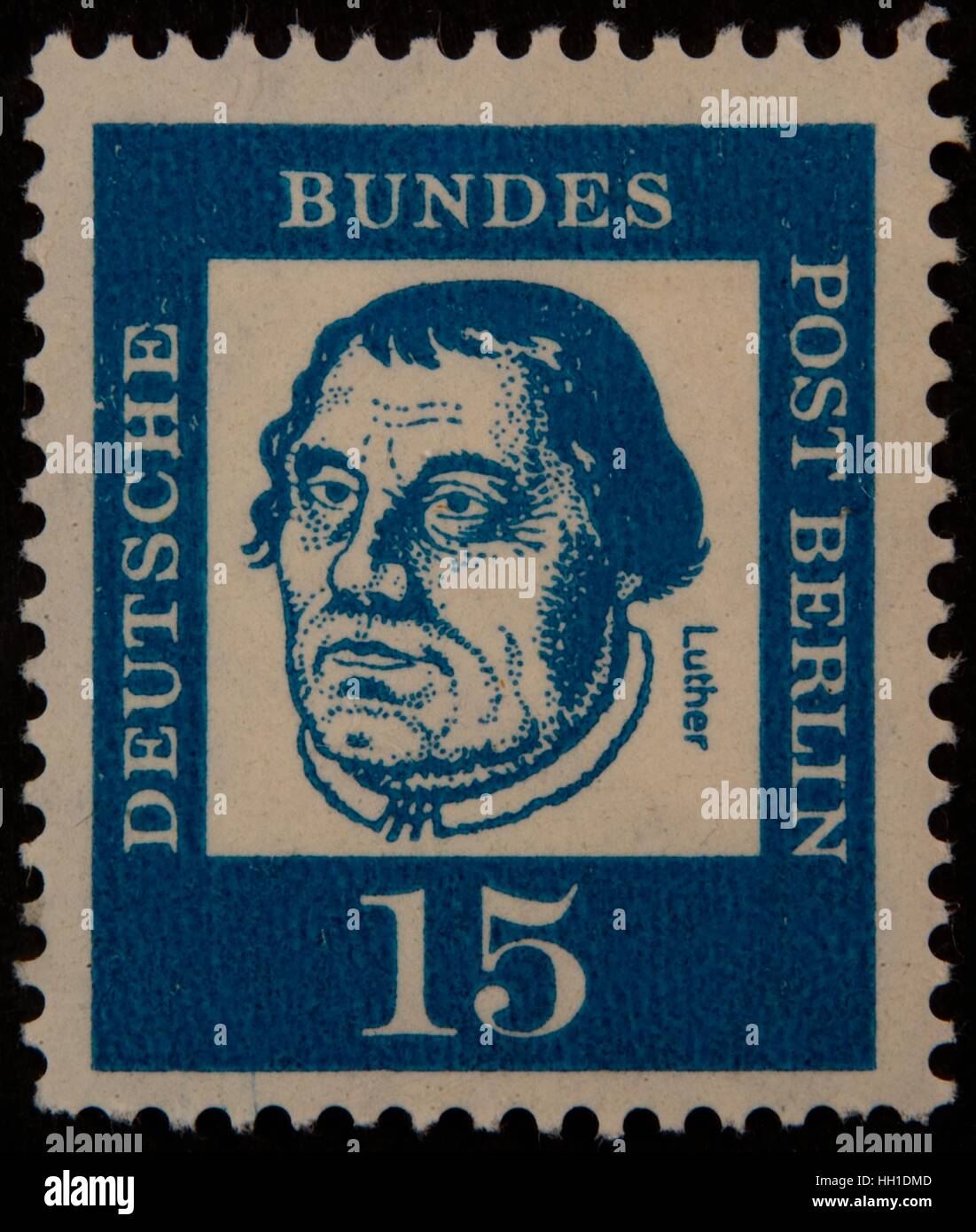 German stamp, FRG, 1961, portrait of Martin Luther, professor of theology, priest, seminal figure in the Protestant Reformation Stock Photo