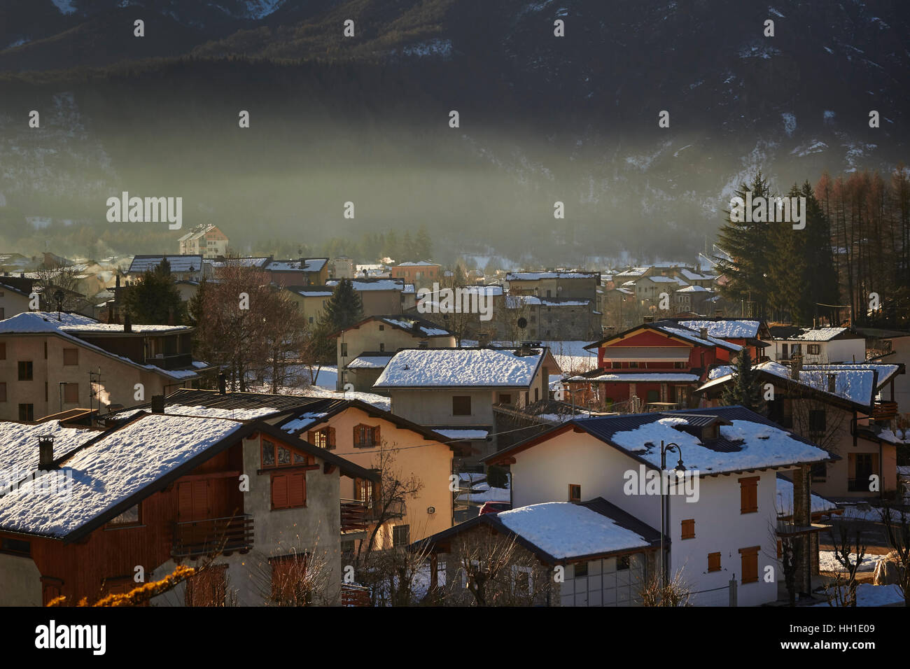 Village of Entracque, Cuneo, Piemonte, Italy. Italian Alps in the background. Stock Photo