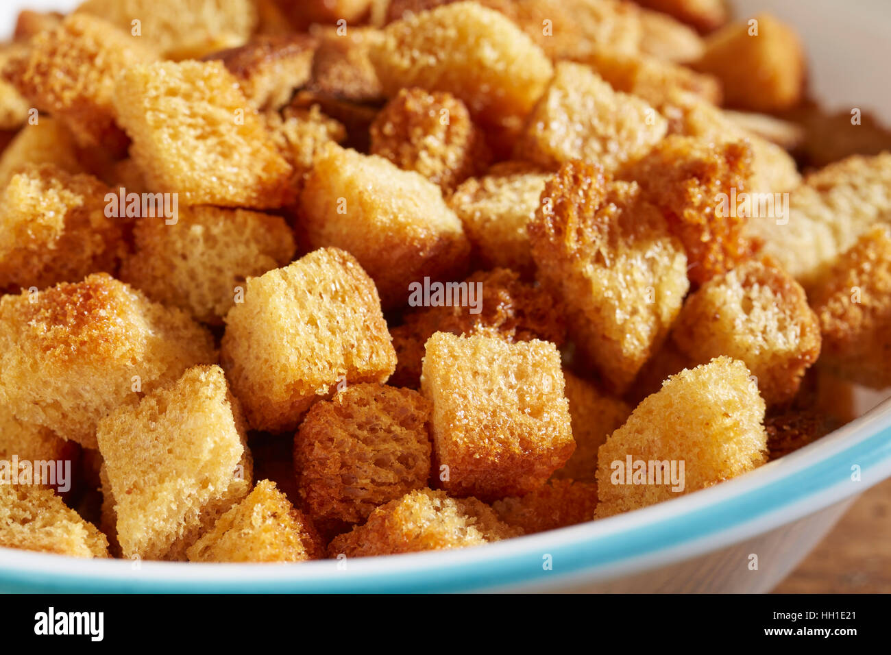A bowl of home made croutons Stock Photo