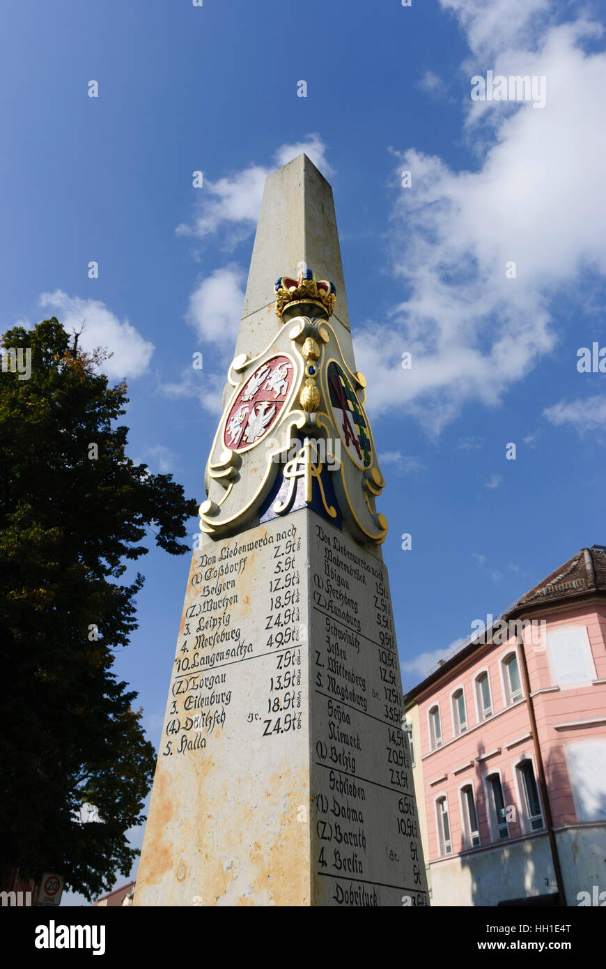 Bad Liebenwerda: Saxon postal mile column, , Brandenburg, Germany Stock Photo