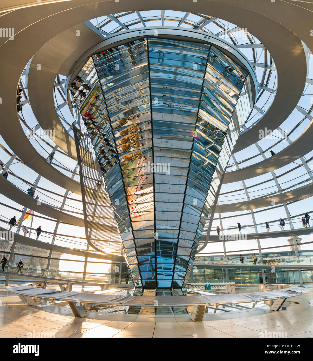 Interior of Reichstag dome with visitors, Reichstag building, Bundestag, Berlin, Germany Stock Photo