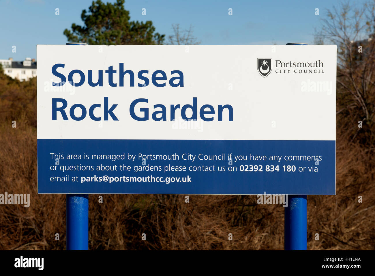 Sign for Southsea Rock Garden, Southsea, Portsmouth, Hampshire, England, UK. Stock Photo