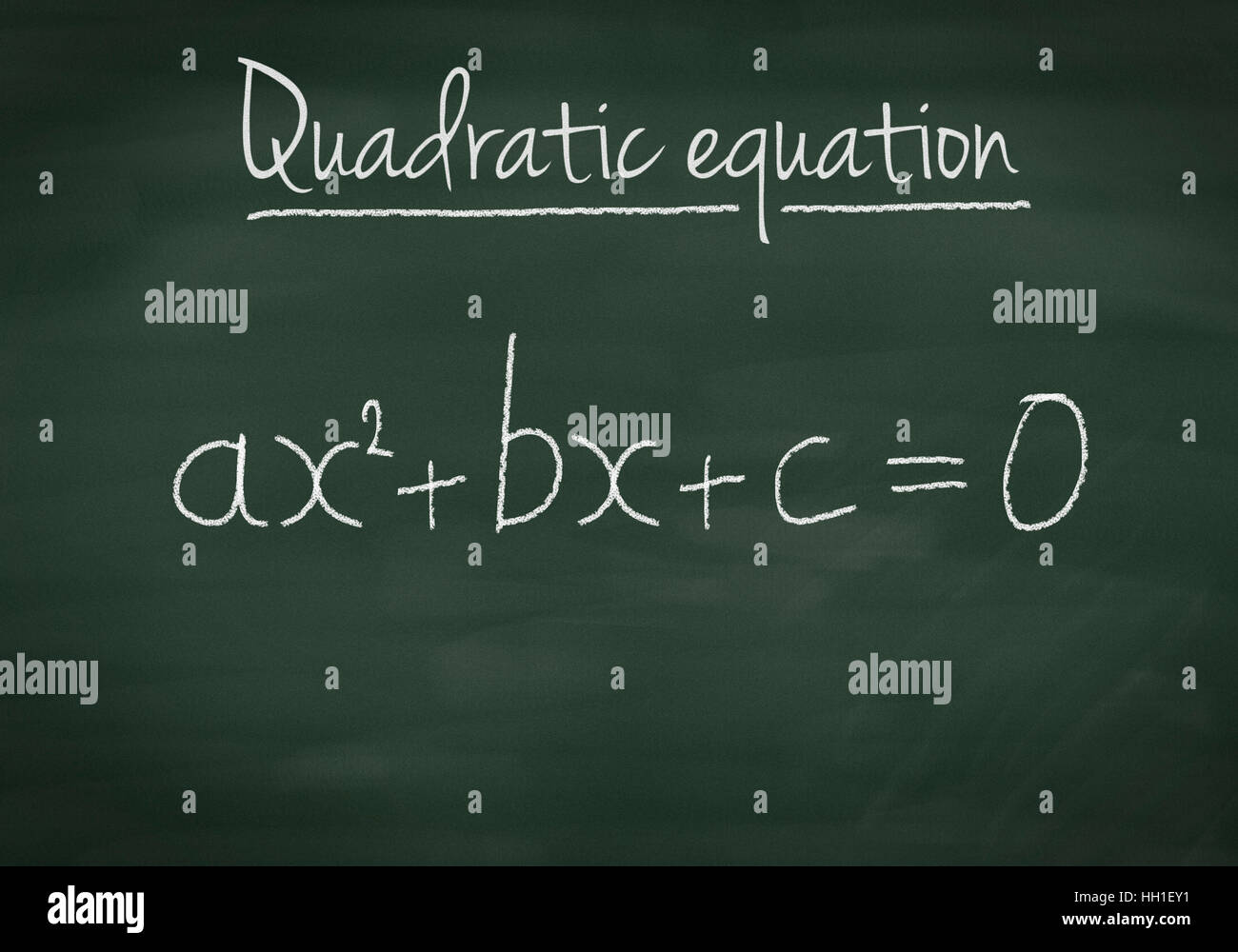 Quadratic equation explained on a chalkboard Stock Photo