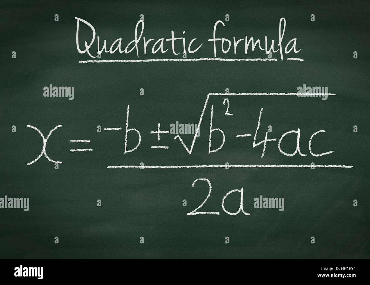 Quadratic formula explained on a chalkboard Stock Photo
