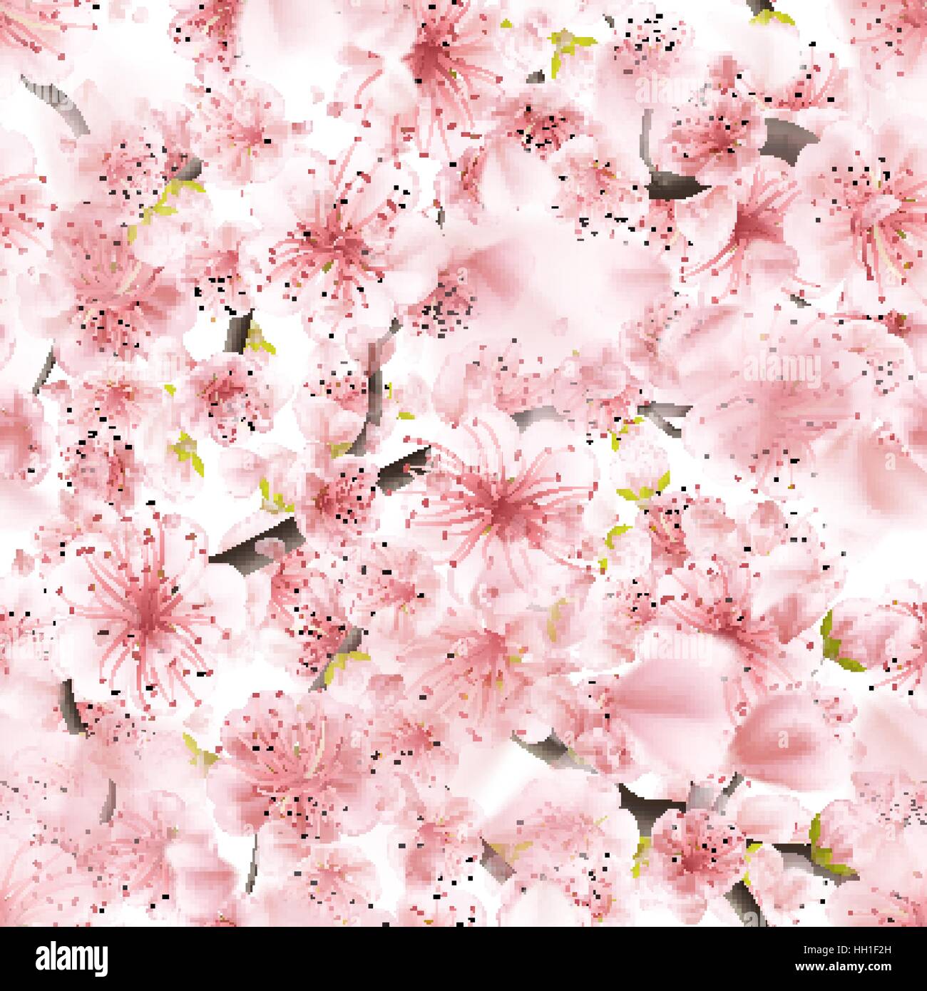 Seamless pink Sakura flowering cherry. EPS 10 Stock Vector