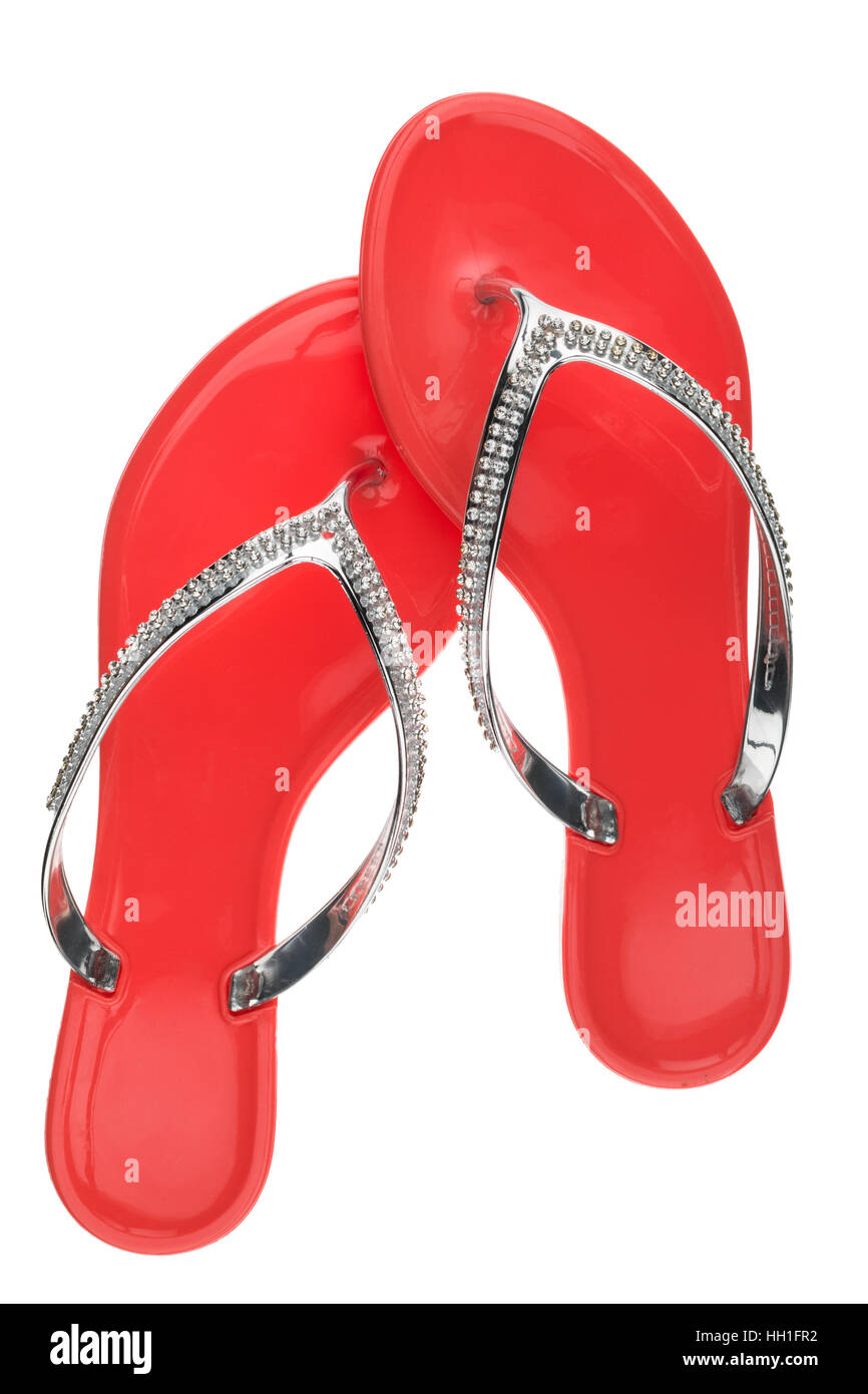 Red flip flops with rhinestones Clearance
