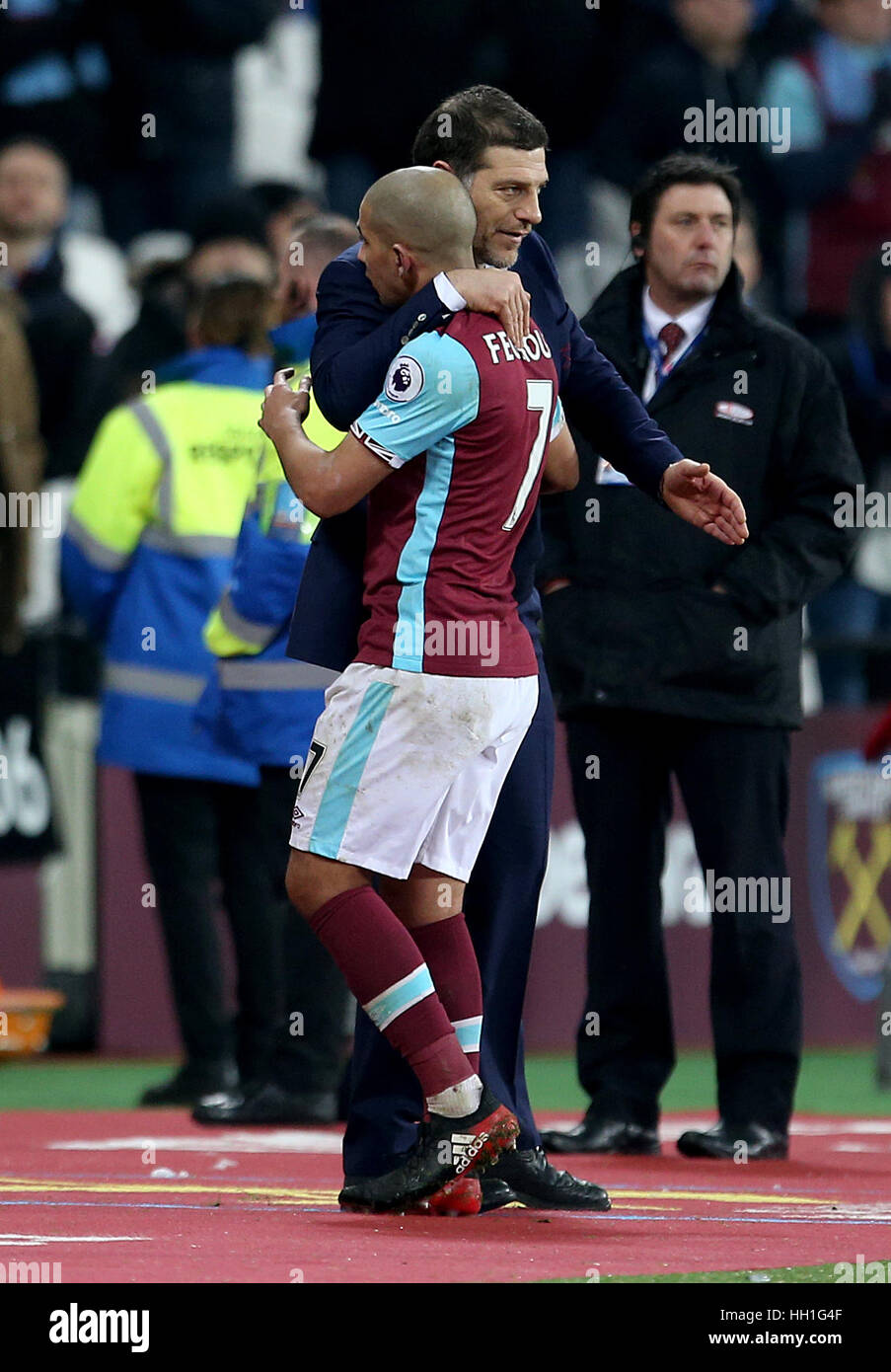 West Ham United S Sofiane Feghouli Left With West Ham United Manager Slaven Bilic After The