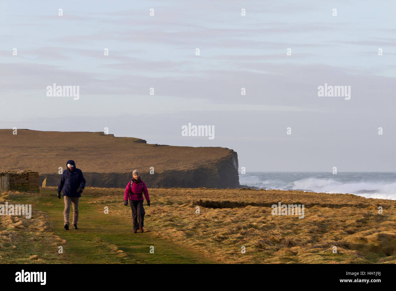 Walking at Birsay coast, Orkney Stock Photo