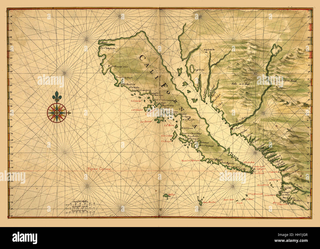 Map Of California 1650 Stock Photo