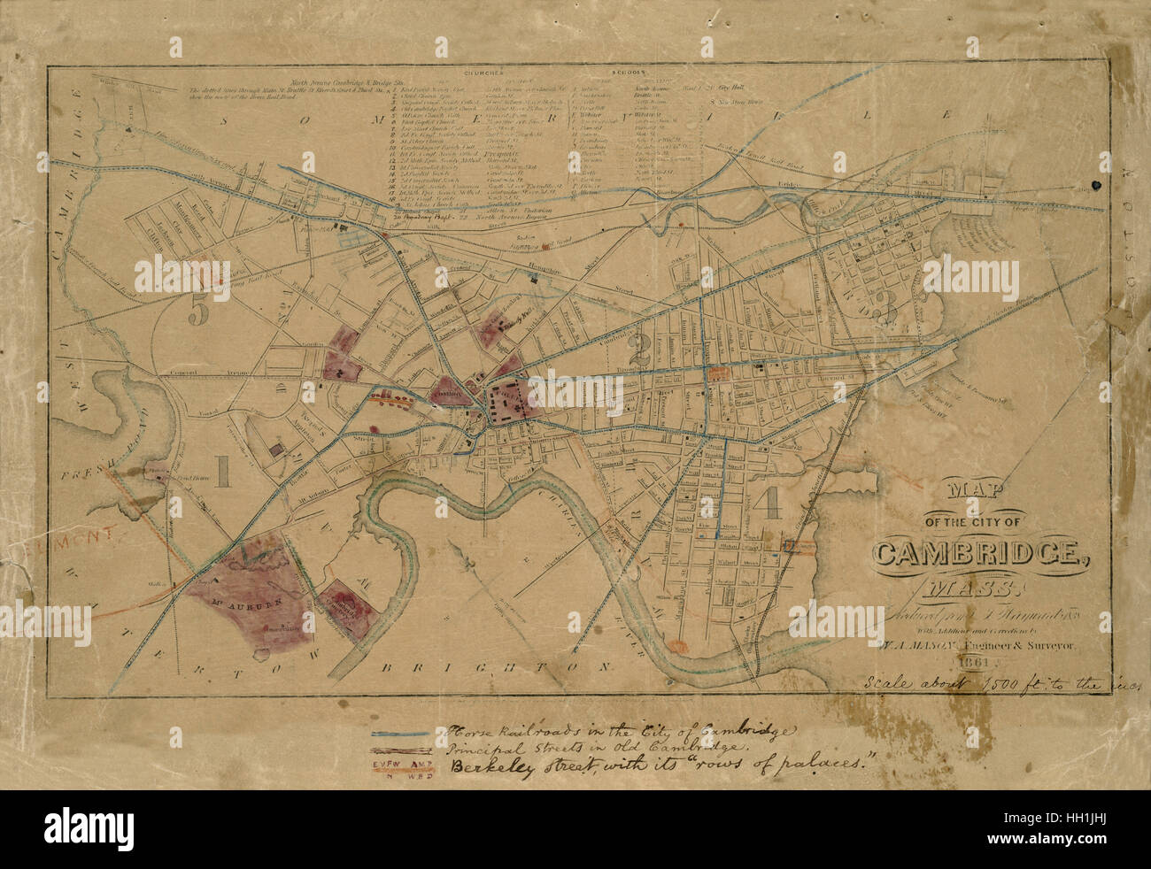 Map Of Cambridge 1861 Stock Photo