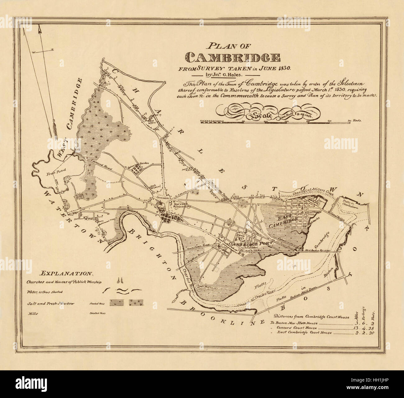 Map Of Cambridge 1830 Stock Photo