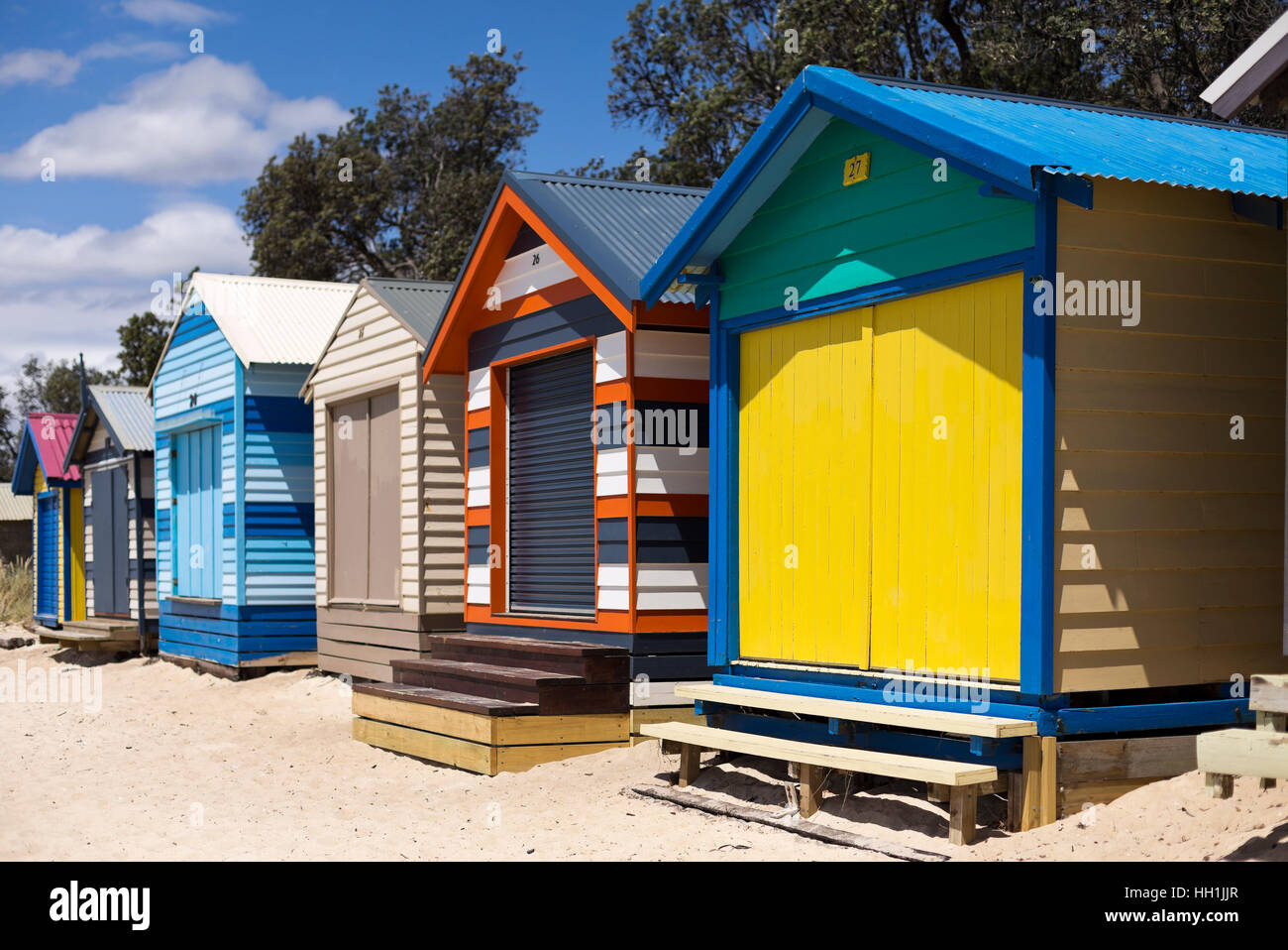 The rainbow coloured bathing boxes are a symbol of summer and a tourist attraction of the