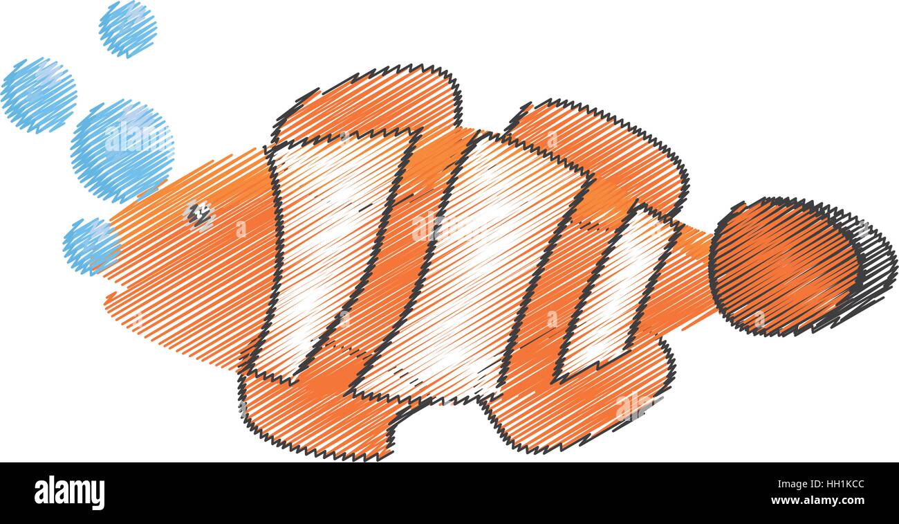 Hand Drawing Clown Fish Coral Anemone Reef Bubbles Stock Vector Image Art Alamy