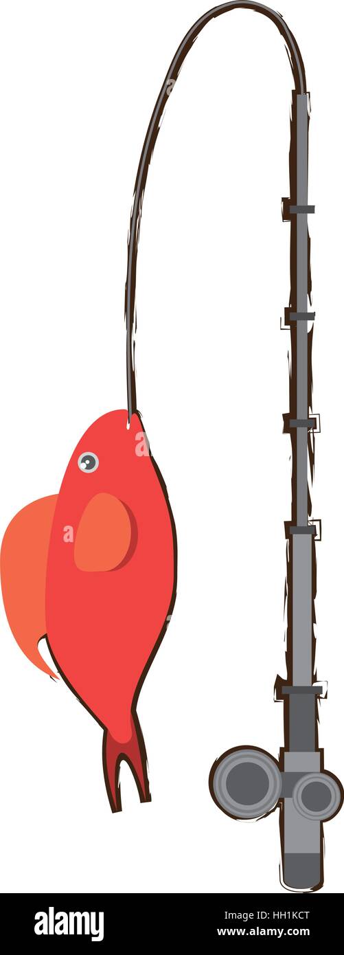 red fish half aquatic environment fishing rod Stock Vector