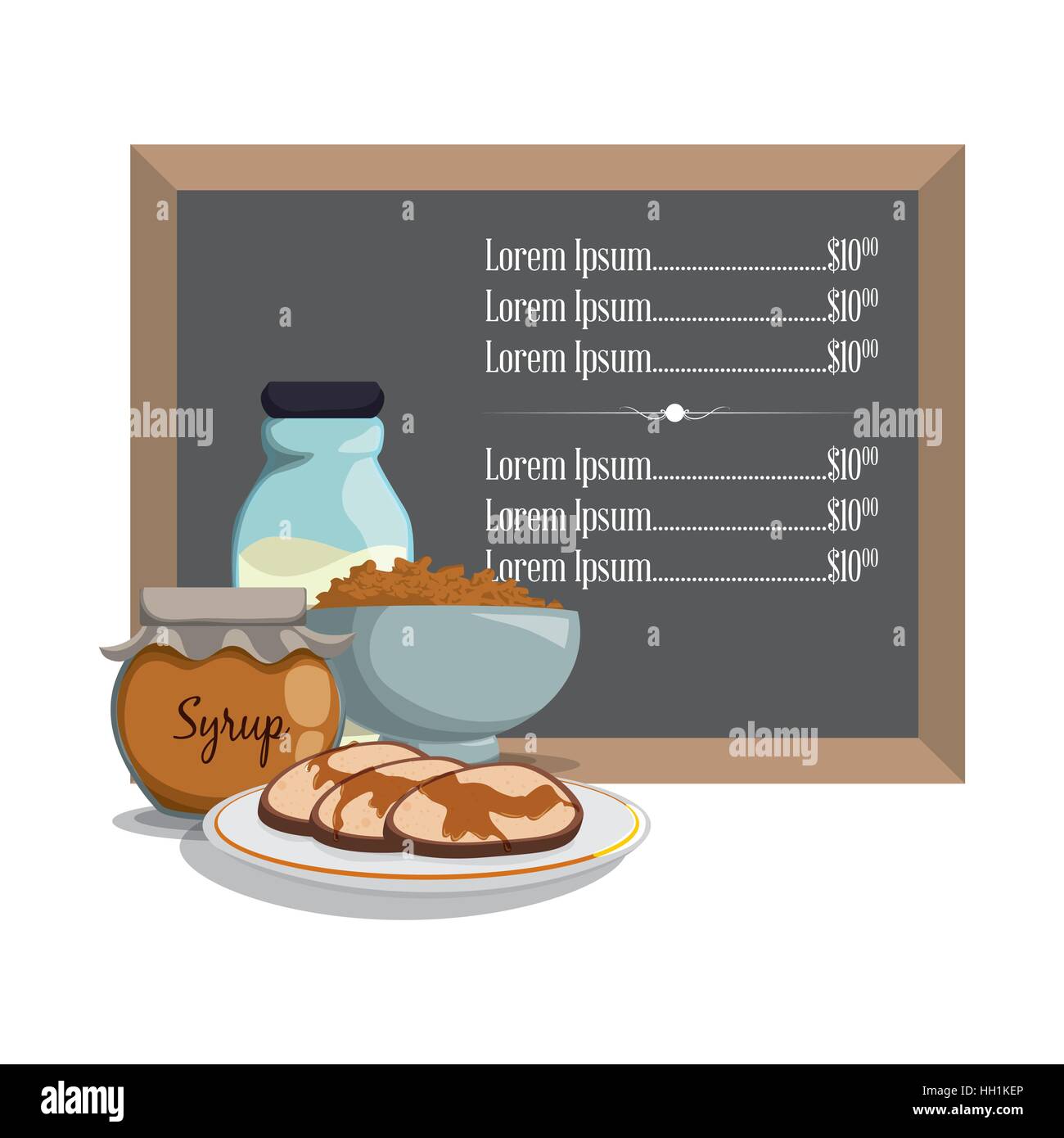 breakfast menu syrup pancake milk cereal Stock Vector Image & Art Alamy